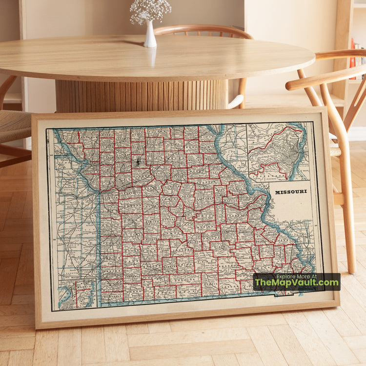 Missouri Map 1893 State Print - St. Louis, Kansas City, New Madrid - image 1