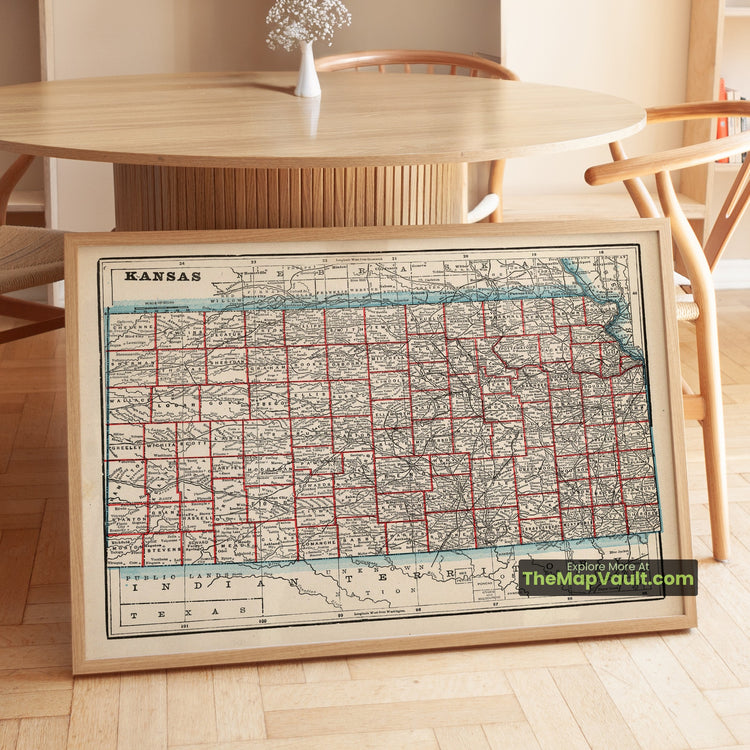 Kansas Map 1893 State Print - Topeka, Wichita, Dodge City - image 1