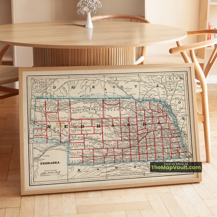 Nebraska Map 1893 State Print - Omaha, Lincoln, North Platte - image 1