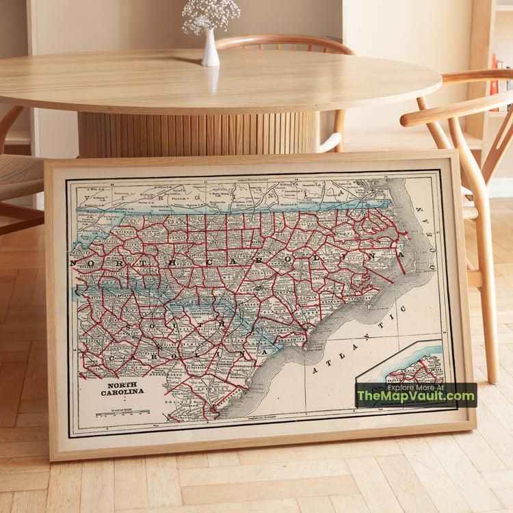 North Carolina Map 1893 State Print - Raleigh, Charlotte, Asheville - image 1