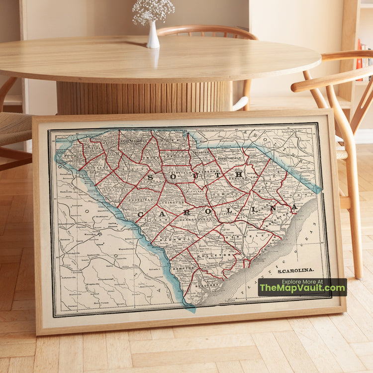 South Carolina Map 1893 State Print - Charleston, Columbia, Greenville - image 1