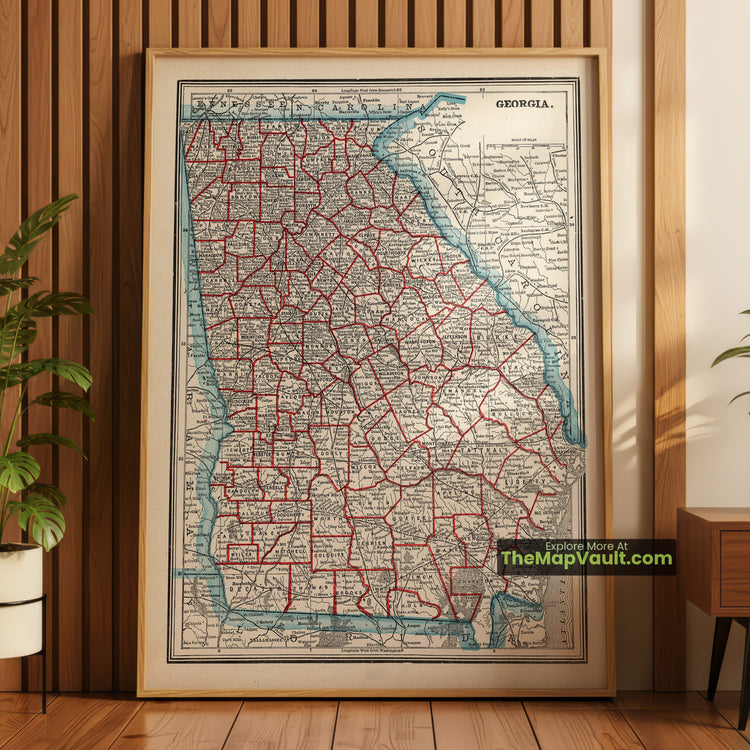Georgia Map 1893 State Print - Atlanta, Savannah, Augusta - image 1