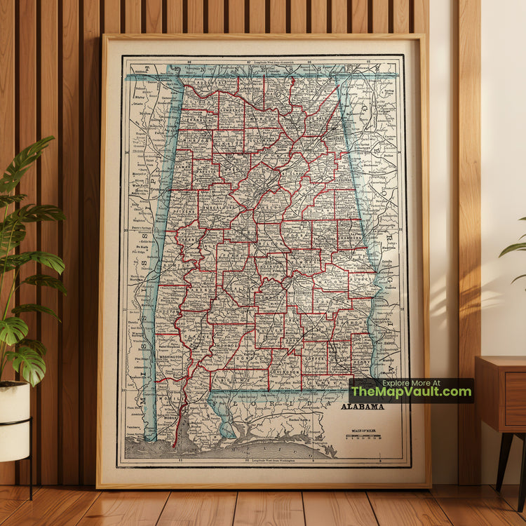 Alabama Map 1893 State Print - Montgomery, Birmingham, Mobile - image 1