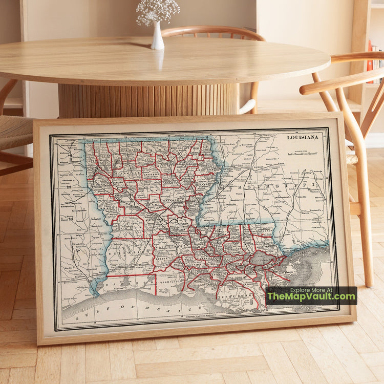 Louisiana Map 1893 State Print - New Orleans, Baton Rouge, Shreveport - image 1