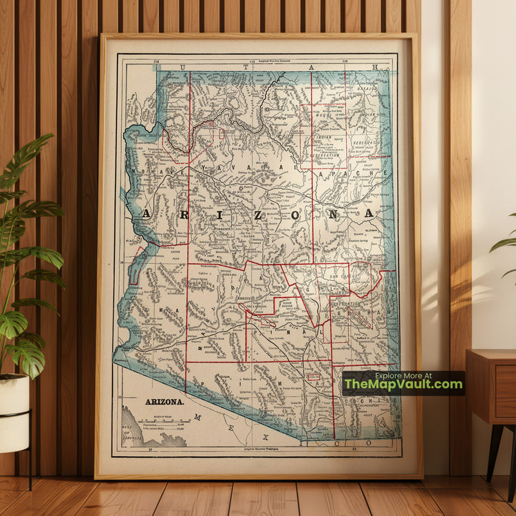 Arizona Map 1893 Territorial Print - Prescott, Phoenix, Tucson - image 1