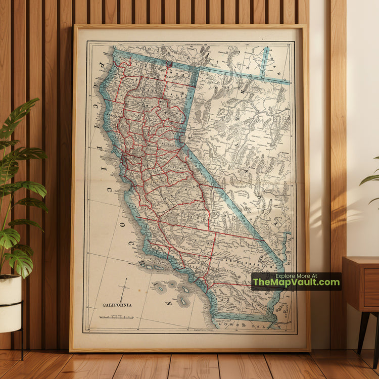 California Map 1893 State Print - Los Angeles, San Francisco, San Diego - image 1