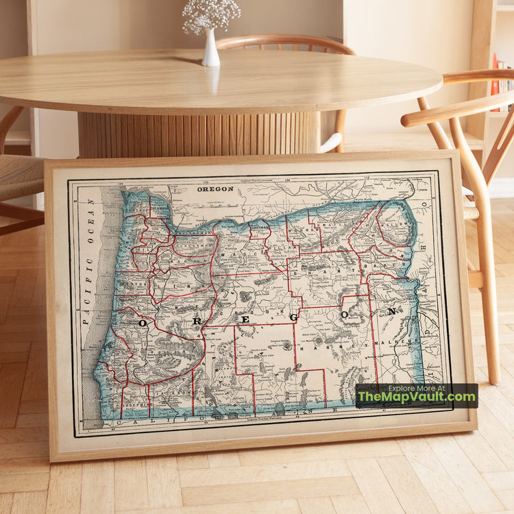 Oregon Map 1893 State Print - Portland, Salem, Eugene - image 1
