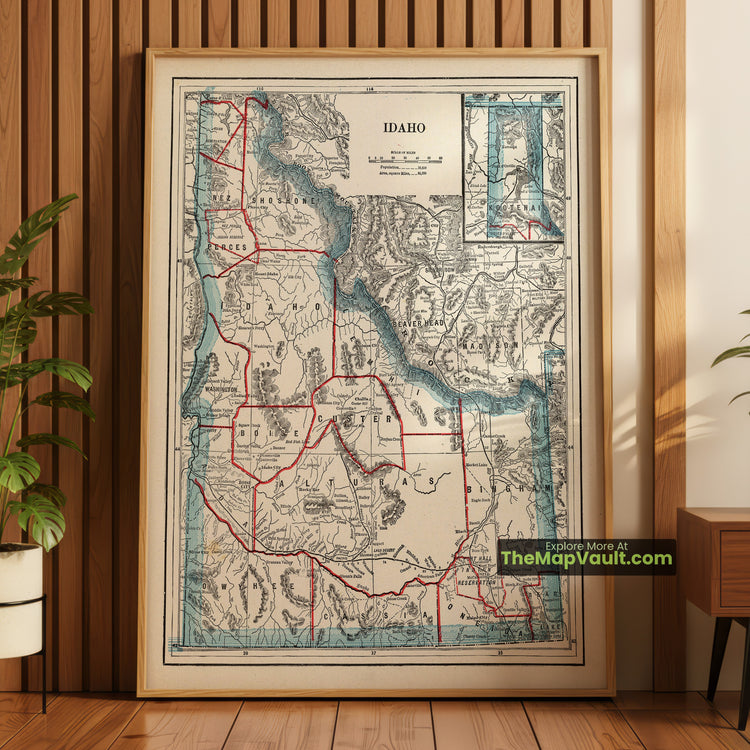 Idaho Map 1893 State Print - Boise, Pocatello, Idaho Falls - image 1