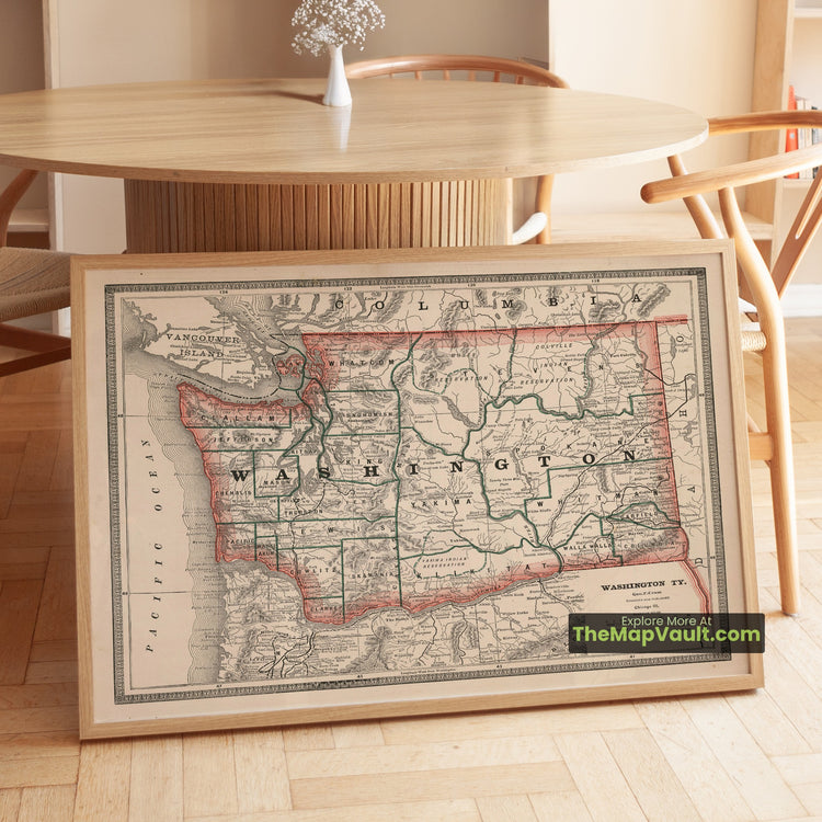 Washington Map 1883 Territorial Print - Seattle, Olympia, Spokane - image 1