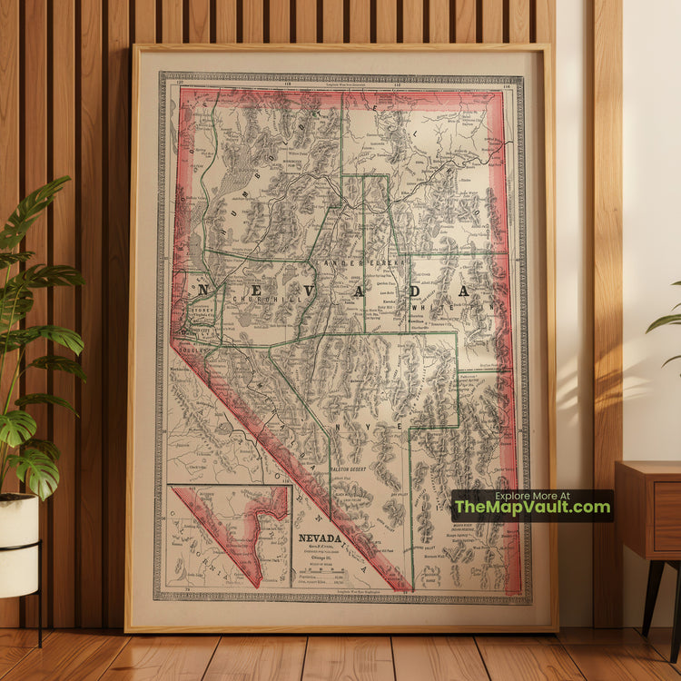 Nevada Map 1883 State Print - Las Vegas, Reno, Carson City - image 1
