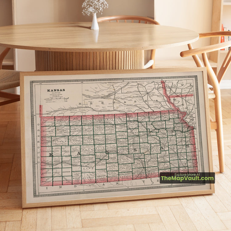 Kansas Map 1883 State Print - Topeka, Wichita, Kansas City - image 1