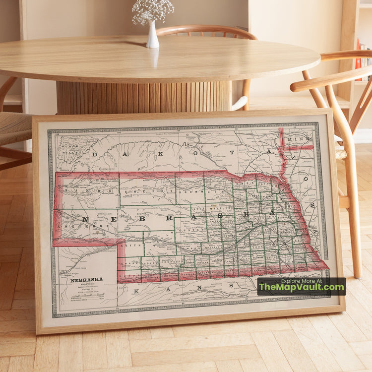 Nebraska Map 1883 State Print - Lincoln, Omaha, Grand Island - image 1