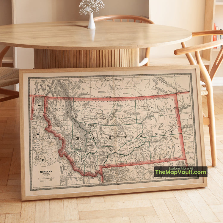 Montana Map 1883 Territorial Print - Helena, Billings, Missoula - image 1