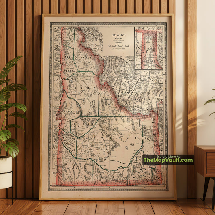 Idaho Map 1883 Territorial Print - Boise, Lewiston, Coeur d'Alene - image 1