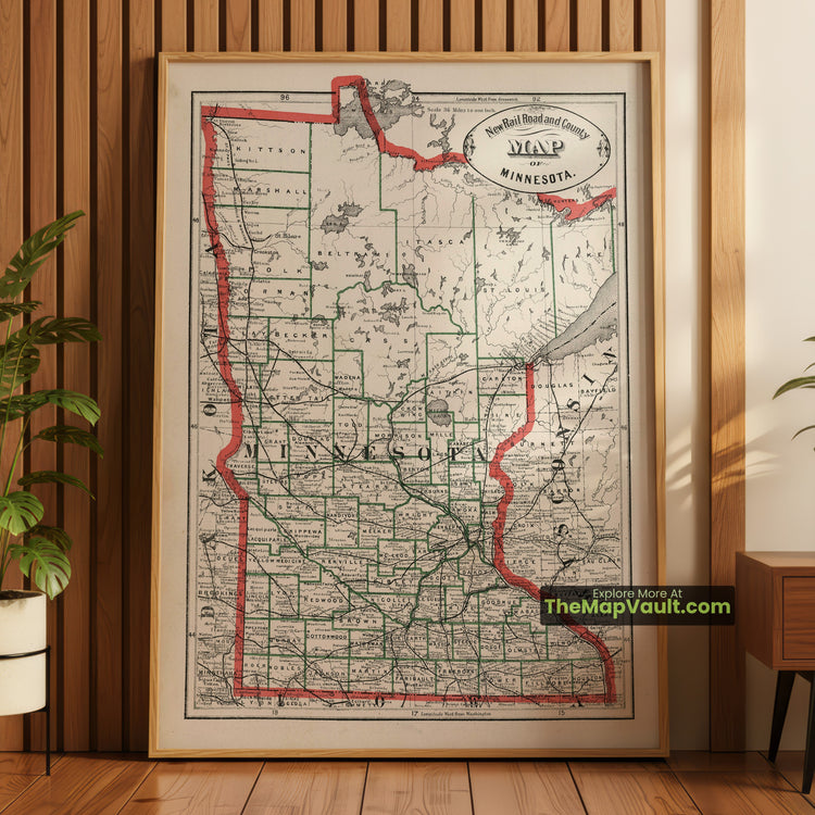 Minnesota Map 1883 Railroad Print - Minneapolis, St. Paul, Duluth - image 1