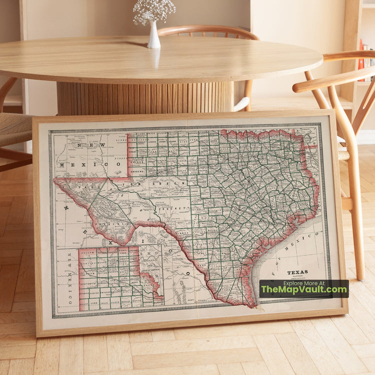 Texas Map 1883 State Print - Austin, Houston, San Antonio - image 1