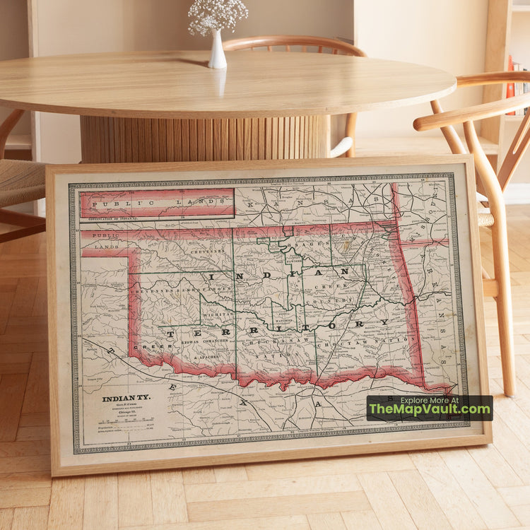 Indian Territory (Oklahoma) Map 1883 Territorial Print - Tahlequah, Muskogee, Atoka - image 1