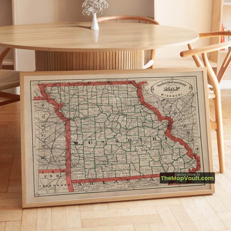 Missouri Map 1883 Railroad Print - St. Louis, Kansas City, Jefferson City - image 1