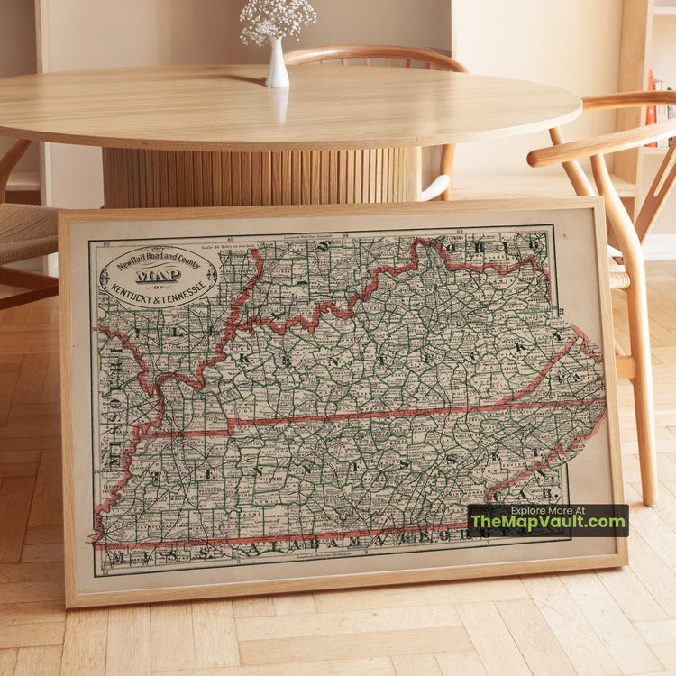 Kentucky & Tennessee Map 1883 Railroad Print - Louisville, Nashville, Memphis - image 1