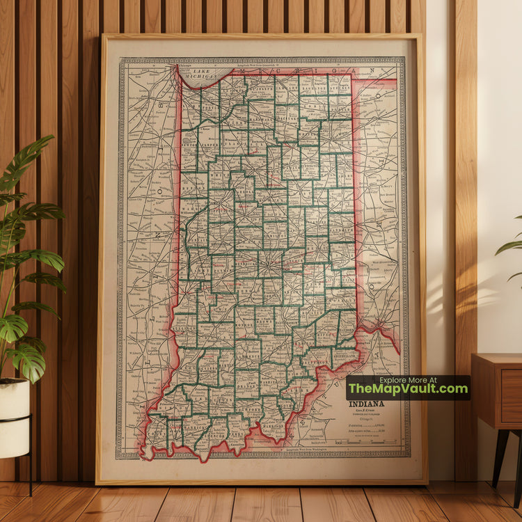 Indiana Map 1883 State Print - Indianapolis, Fort Wayne, Evansville - image 1