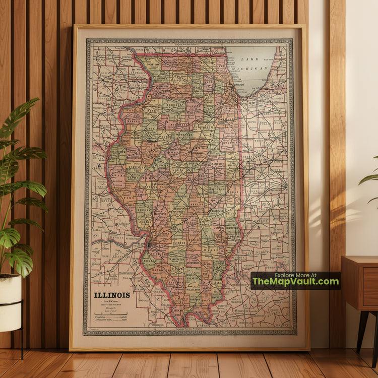 Illinois Map 1883 State Print - Chicago, Springfield, Peoria - image 1