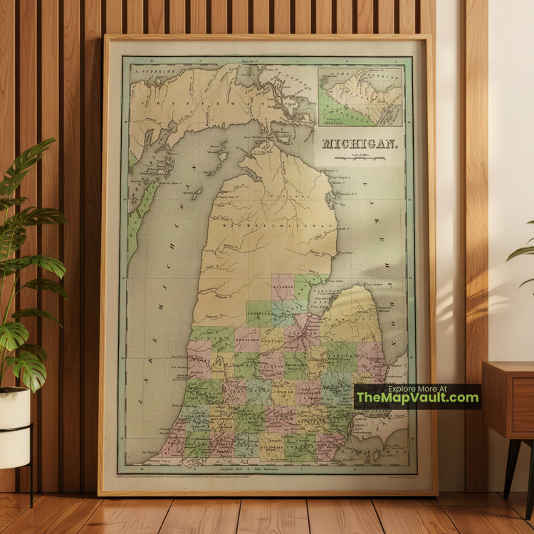 Michigan Map 1838 State Print - Detroit, Ann Arbor, Kalamazoo - image 1
