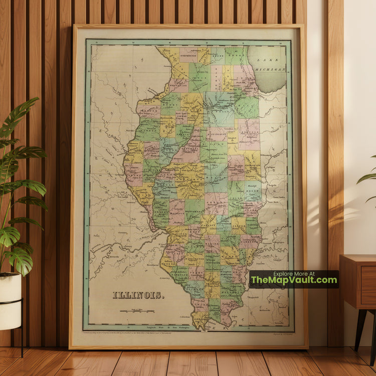 Illinois Map 1838 State Print - Chicago, Springfield, Peoria - image 1