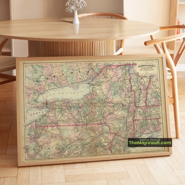 New York & Ontario Map 1874 Regional Print - New York City, Albany, Buffalo, Toronto - image 1