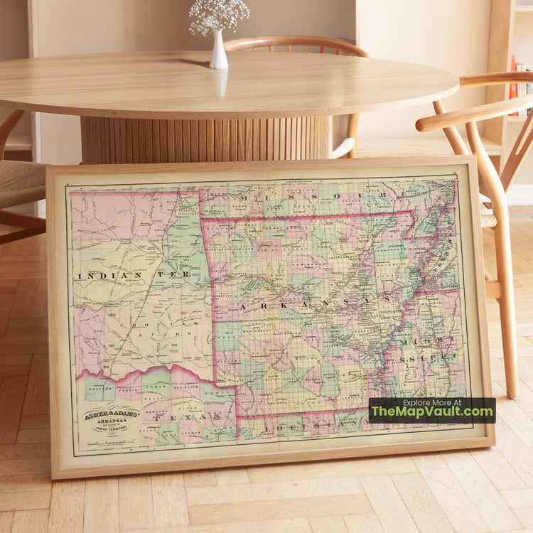 Arkansas & Indian Territory Map 1874 Regional Print - Little Rock, Fort Smith, Fayetteville - image 1
