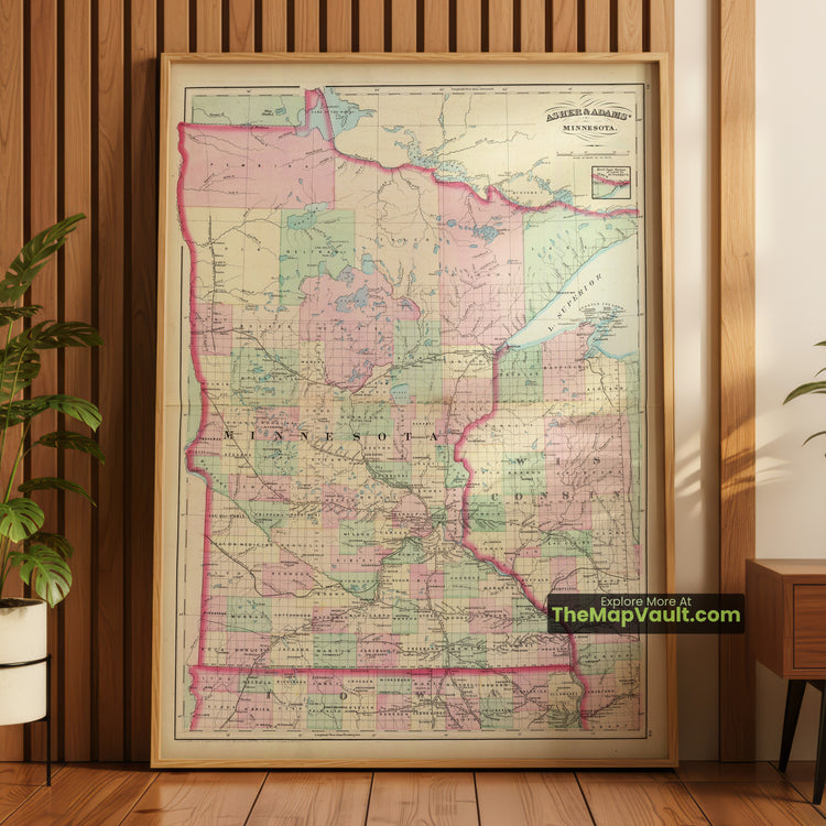 Minnesota Map 1874 State Print - St. Paul, Minneapolis, Duluth - image 1