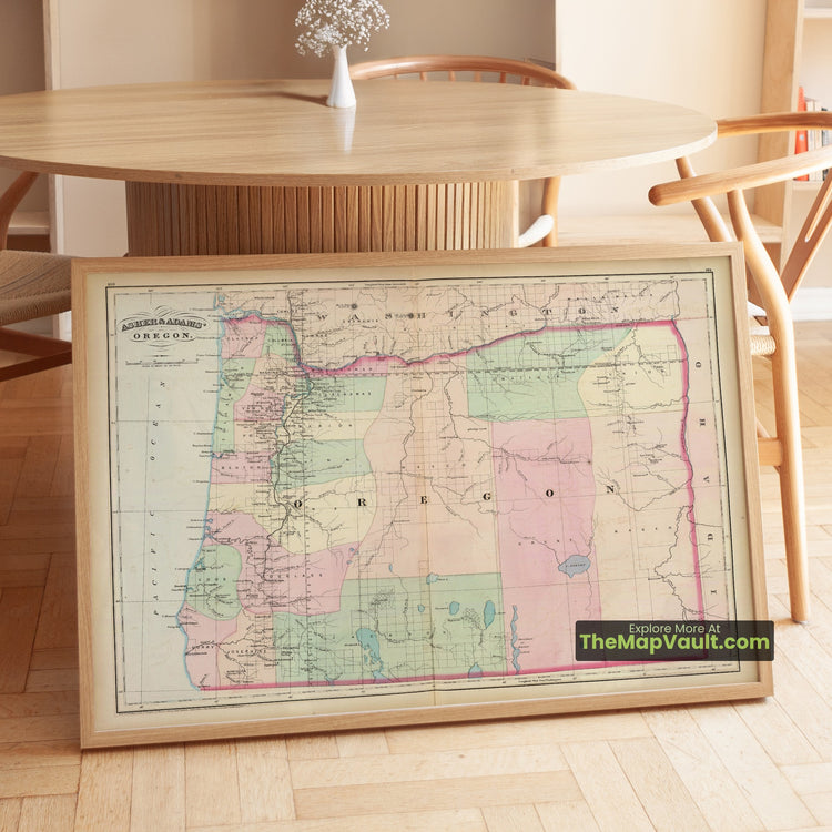 Oregon Map 1874 State Print - Portland, Salem, Eugene - image 1