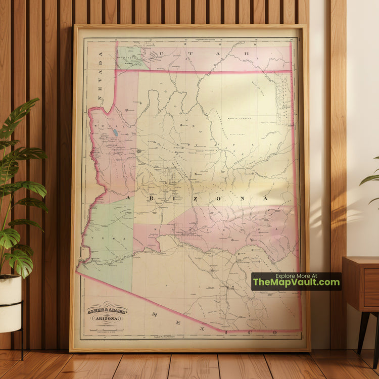 Arizona Map 1874 Territorial Print - Colorado River, Prescott, Tucson - image 1