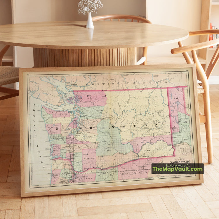 Washington Map 1874 Territorial Print - Puget Sound, Olympia, Spokane - image 1