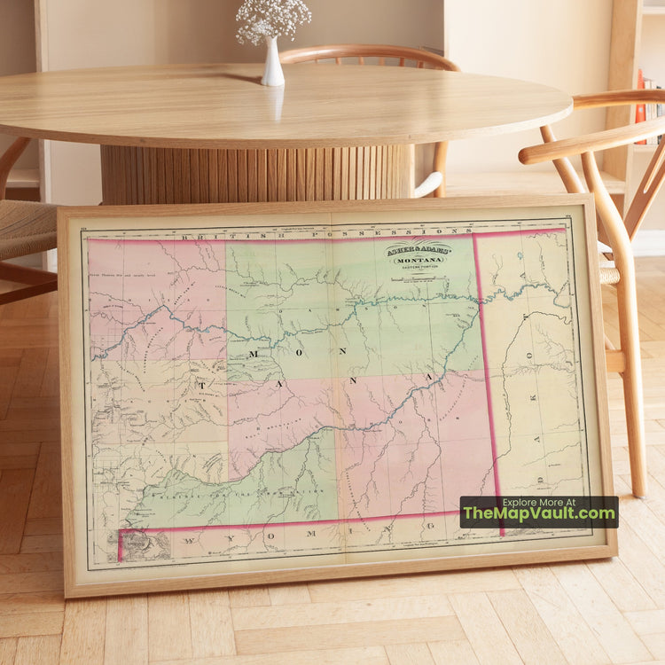 Eastern Montana Map 1874 Regional Print - Fort Peck, Yellowstone River, Missouri River - image 1