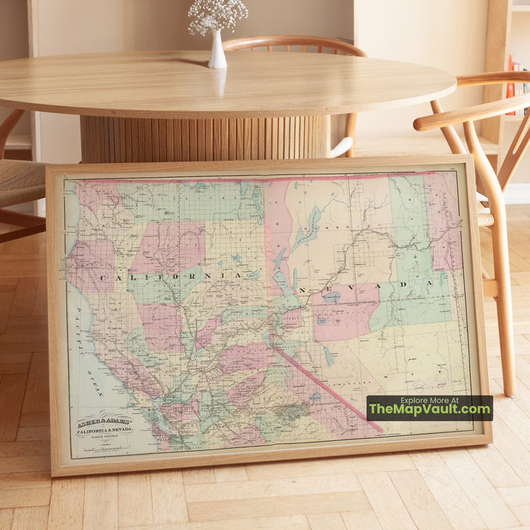 Northern California & Nevada Map 1874 Regional Print - Sacramento, Carson City, Reno - image 1