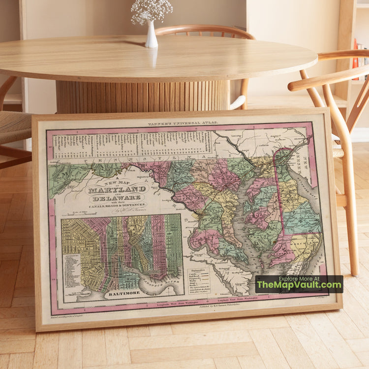 Maryland & Delaware Map 1842 Regional Print - Baltimore, Wilmington, Dover - image 1