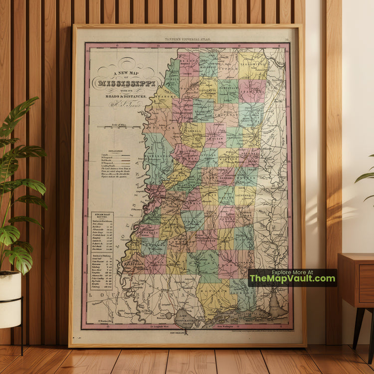 Mississippi Map 1836 State Print - Jackson, Natchez, Vicksburg - image 1