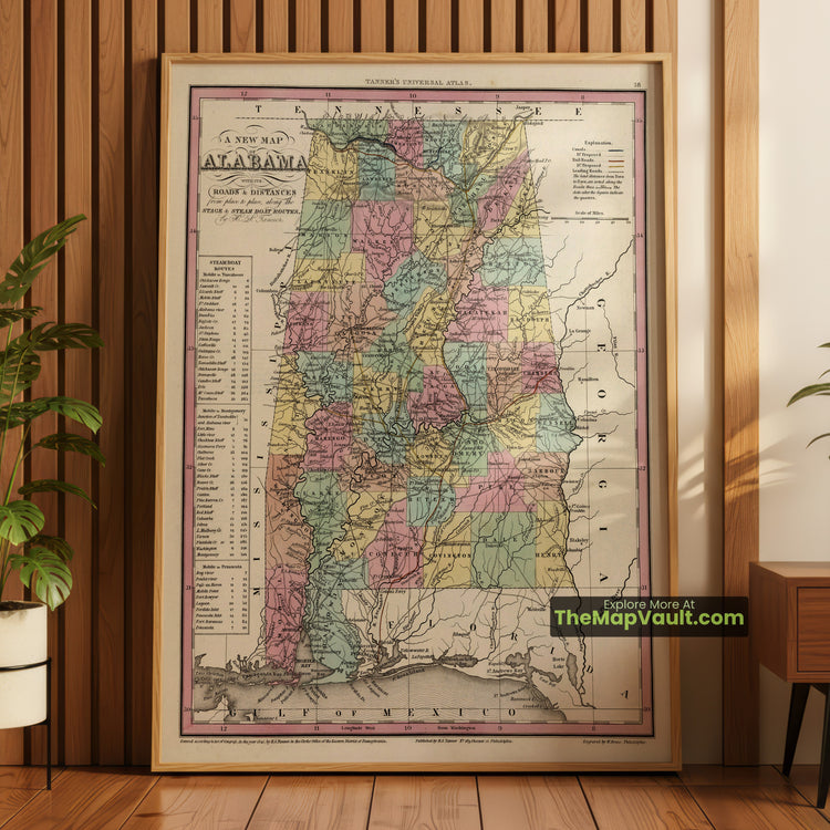 Alabama Map 1841 State Print - Montgomery, Mobile, Tuscaloosa - image 1