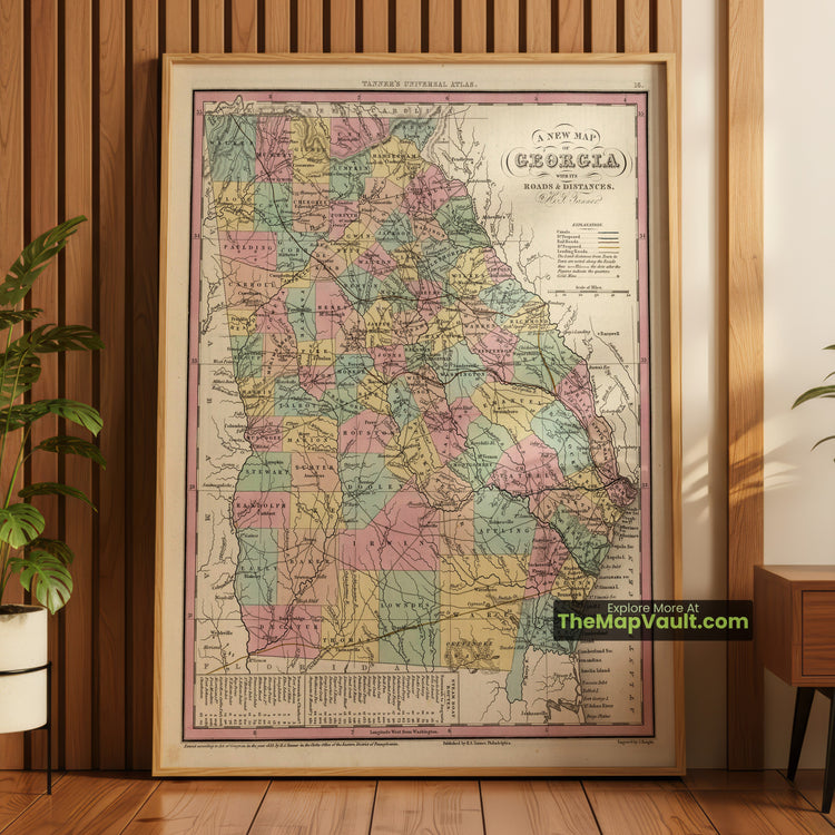 Georgia Map 1839 State Print - Savannah, Augusta, Macon - image 1