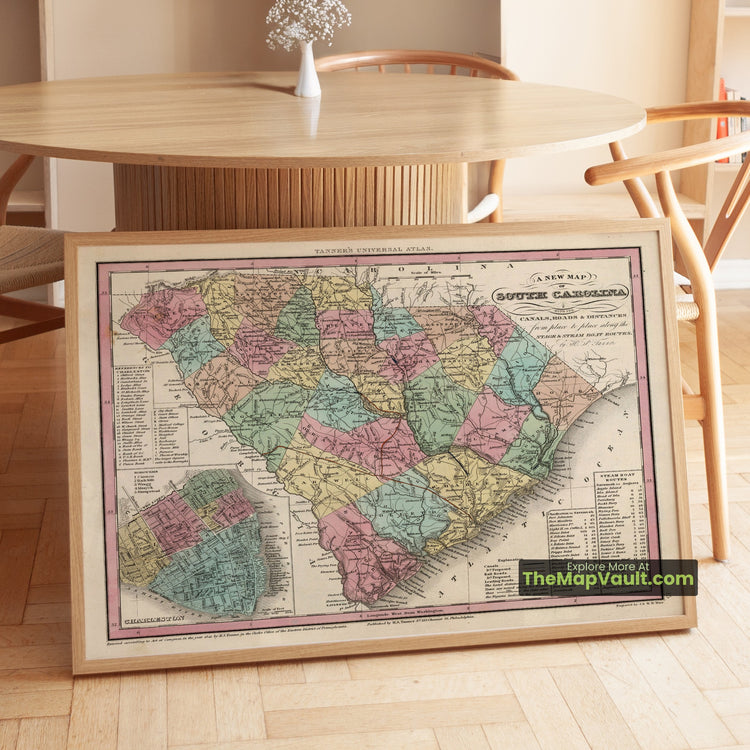 South Carolina Map 1841 State Print - Charleston, Columbia, Beaufort - image 1