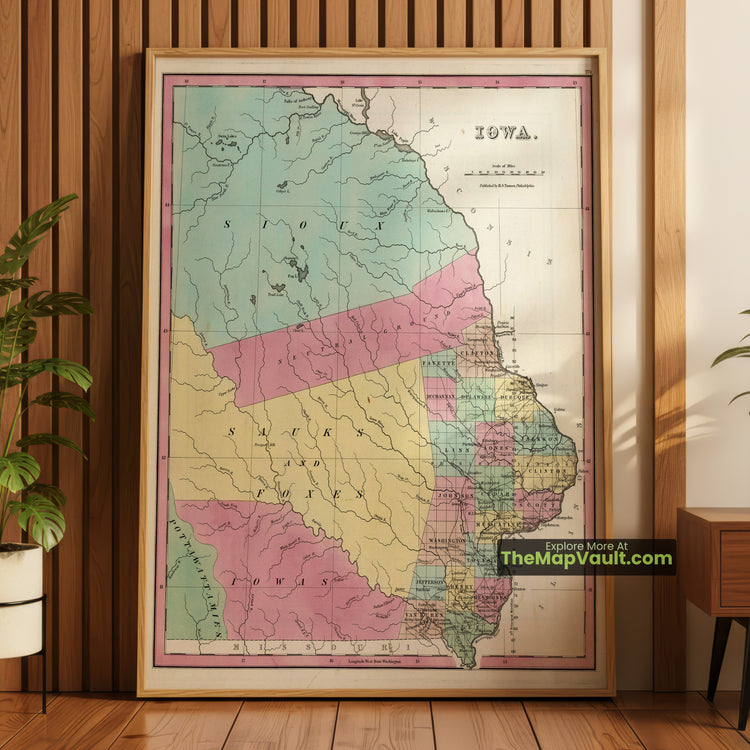 Iowa Map 1842 Territorial Print - Dubuque, Burlington, Iowa City - image 1