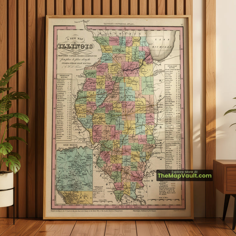 Illinois Map 1841 State Print - Chicago, Springfield, Galena - image 1