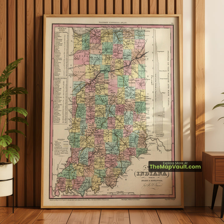 Indiana Map 1841 State Print - Indianapolis, Fort Wayne, Terre Haute - image 1
