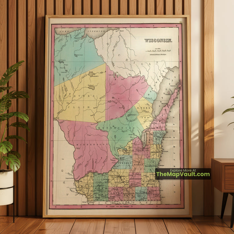 Wisconsin Map 1842 Territorial Print - Milwaukee, Madison, Green Bay - image 1