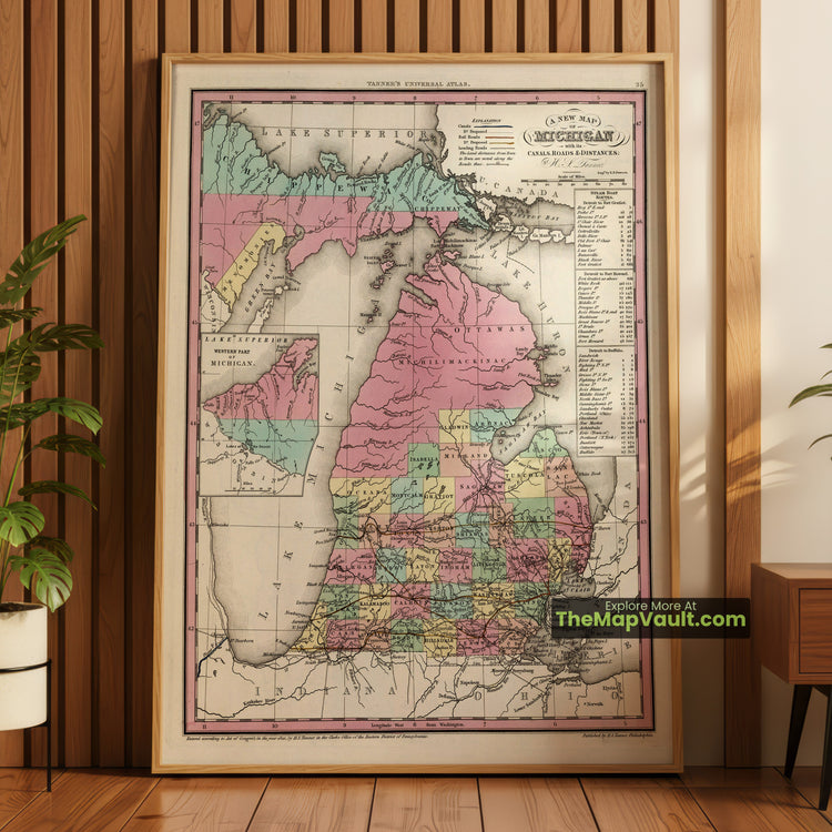 Michigan Map 1841 State Print - Detroit, Grand Rapids, Ann Arbor - image 1