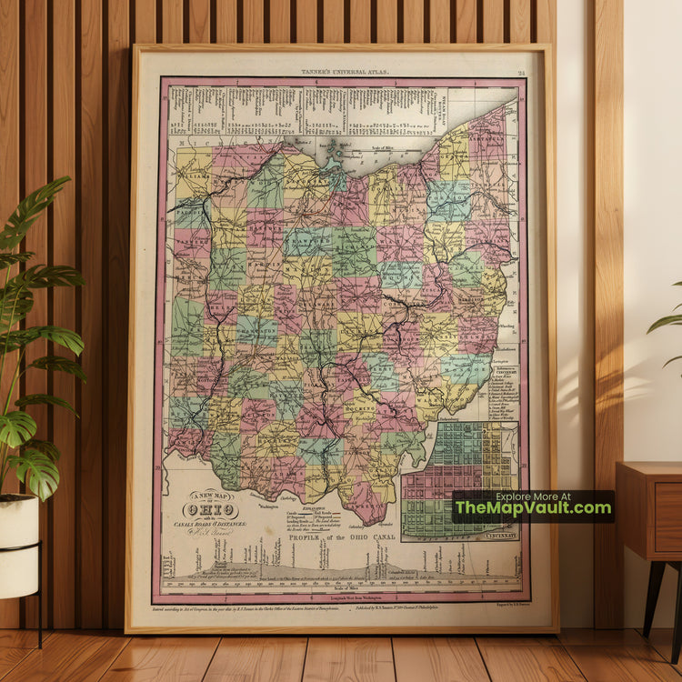 Ohio Map 1841 State Print - Columbus, Cincinnati, Cleveland - image 1