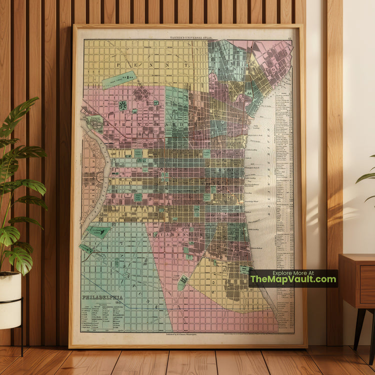 Philadelphia Map 1836 City Plan - Washington Square, Delaware River, Independence Hall - image 1