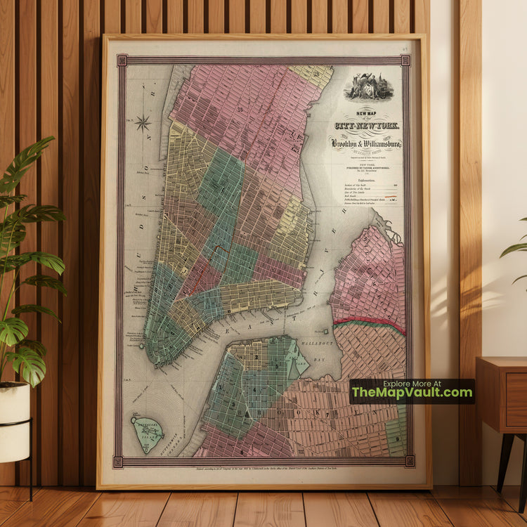 New York City Map 1840 City Plan - Manhattan, Brooklyn, Williamsburg - image 1