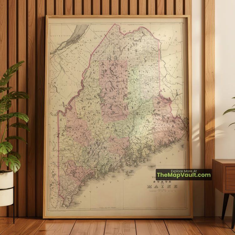 Maine Map 1882 Township Print - Portland, Bangor, Augusta - image 1
