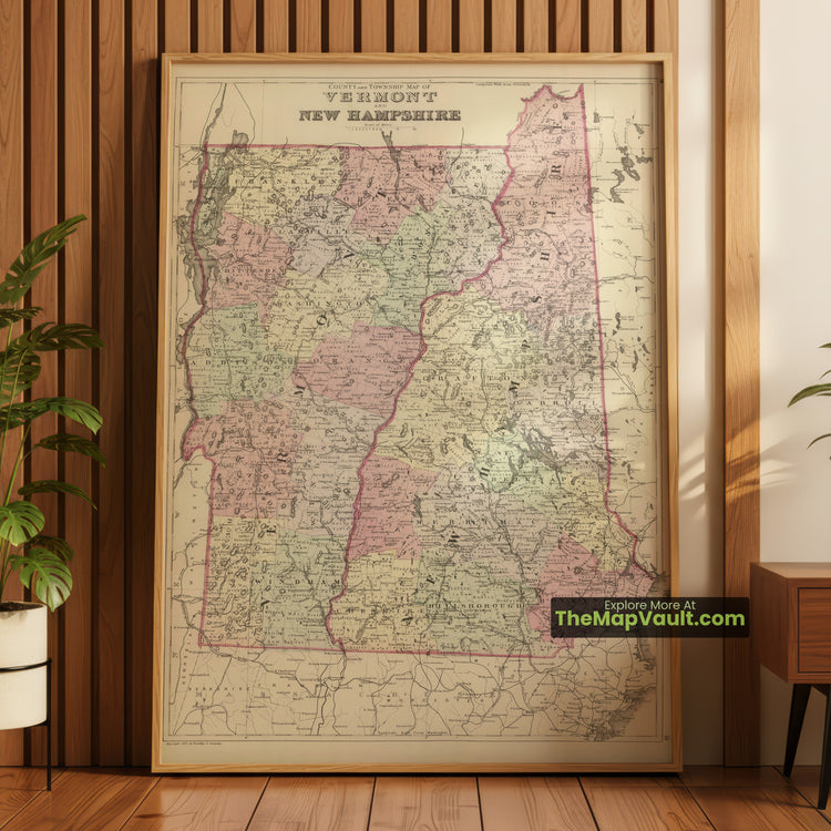 Vermont & New Hampshire Map 1882 Township Print - Montpelier, Burlington, Concord - image 1